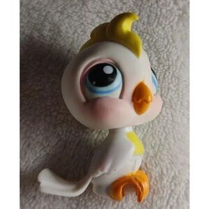 Littlest Pet Shop #59 Cockatoo White Yellow Blue Dot Eyes Swing Authentic LPS